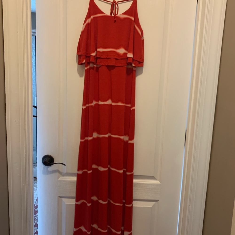Red and White Striped Maxi Dress
